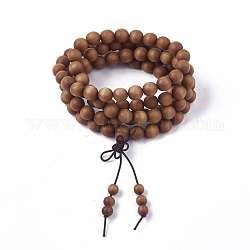 4-Loop-Wrap-Stil buddhistischen Schmuck, Sandelholz Mala Perlen Armbänder, Stretch-Armbänder, Runde, Sandy Brown, 3-1/2 Zoll (9 cm)