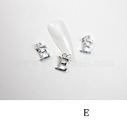 Cabochons Diamante de imitación de la aleación, accesorios de la decoración del arte del clavo, con anillo de salto, carta, Platino, letter.e, 11~14x5~12mm