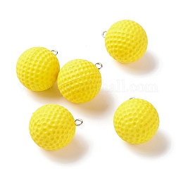 Pendentifs en plastique, avec boucles en fer couleur platine, tennis et rugby inégaux, jaune, 23x20mm, Trou: 2mm