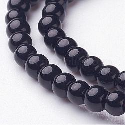 Schwarzglas runde Perlen Stränge, Größe: ca. 3mm Durchmesser, Bohrung: 1 mm, ca. 110 Stk. / Strang, 13 Zoll