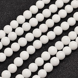 Chapelets de perles en jade de malaisie naturelle, teints et chauffée, ronde, blanc, 6mm, Trou: 0.8mm, Environ 64 pcs/chapelet, 15 pouce