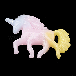 Cabochons in resina, con polvere di scintillio, jelly imitato, unicorno, oro, 22x32x5.5mm