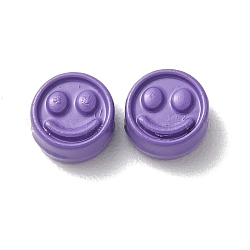 Pulvériser des billes en alliage peint, plat rond avec un visage souriant, support violet, 7.5x4mm, Trou: 2mm