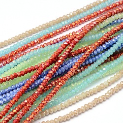 Faceted Rondelle Full Rainbow Plated Electroplate Glass Beads Strands, Mixed Color, 2.8~3x2mm, Hole: 0.8mm, about 200pcs/strand, 15.1 inch