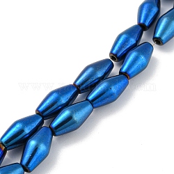 Galvanisierte synthetische magnetische Hämatitperlenstränge, Doppelkegel, in Blau Plattiert, 6.2~6.5x12~12.5 mm, Bohrung: 1.4 mm, ca. 33 Stk. / Strang, 16.89'' (42.9 cm)