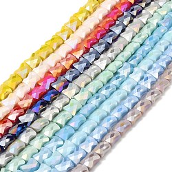 Fili di perle di vetro lastra di colore ab, bastone di bambù sfaccettato, colore misto, 10.5~11x8x5mm, Foro: 1.4 mm, circa 60pcs/filo, 24.41~25.20'' (62~64 cm)