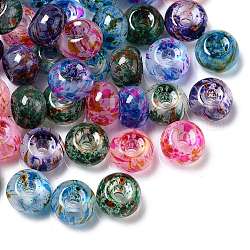 Perles européennes en verre peint, Perles avec un grand trou   , rondelle, couleur mixte, 12~13x9mm, Trou: 4mm