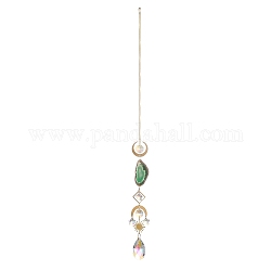 Brass & Crystal Suncatchers, Druzy Green Onyx Agate Wall Hanging Decoration, with Iron Chain, for Home Offices Amulet Ornament, Horse Eye, 435mm