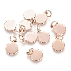 Ion Plating(IP) 304 Stainless Steel Charms, Stamping Blank Tag, with Jump Rings, Flat Round, Rose Gold, 10.5x8x0.8mm, Hole: 3.5mm