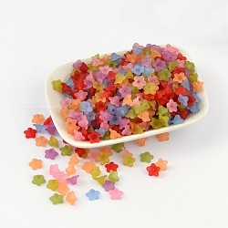 Transparent Acrylic Beads, Frosted, Flower, Mixed color, about 10mm in diameter, 5mm thick, hole:1.2mm. about 4100pcs/500g