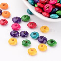 Lead Free Rondelle Natural Wood Beads, Dyed, about 8mm in diameter, 4mm thick, hole: 2.5mm