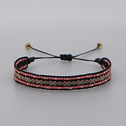 Bracelets réglables de perles tressées avec cordon en nylon, avec des perles en verre de graine, rose, 11 pouce (28 cm)