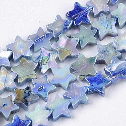 Chapelets de perles en coquille d'eau douce , de couleur plaquée ab , teinte, étoiles du nord, bleu clair, 8~9x9x2~3mm, Trou: 0.8mm, Environ 55~59 pcs/chapelet, 15.89 pouce (40.36 cm)