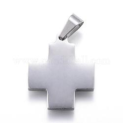 304 Stainless Steel Pendants, with 201 Stainless Steel Snap on Bails, Cross, Stainless Steel Color, 29x25x3.5mm, Hole: 5.5x10mm