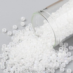 Toho perles de rocaille rondes, Perles de rocaille japonais, (161f) cristal de givre transparent ab, 8/0, 3mm, Trou: 1mm, environ 1110 pcs/50 g