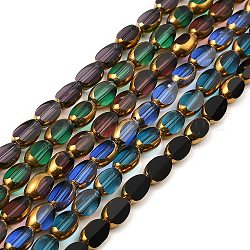 Brins de perles de verre galvanoplastie transparentes à facettes, plaqué or, ovale, couleur mixte, 7x4x3.5mm, Trou: 0.8mm, Environ 50~51 pcs/chapelet, 13.43''~13.66'' (31.1~34.7 cm)