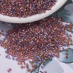 Perles miyuki delica, cylindre, Perles de rocaille japonais, 11/0, (mélange tutti frutti doublé mousseux db0982) (or rose violet), 1.3x1.6mm, Trou: 0.8mm, environ 10000 pcs / sachet , 50 g / sac