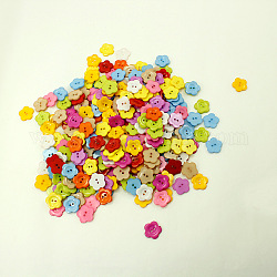 Ciruelo botones de forma flor, abs costura de botones de plástico, color mezclado, aproximamente 22 mm de diámetro, agujero: 2 mm