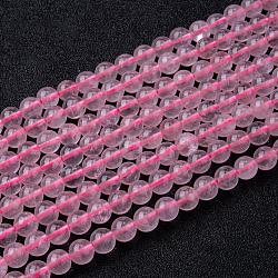 Chapelets de perles en quartz rose naturel, teinte, ronde, rose, 6mm, Trou: 1mm, Environ 65 pcs/chapelet, 15.7 pouce