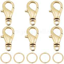 Beebeecraft 6Pcs Brass Swivel Lobster Claw Clasps, with 20Pcs Open Jump Rings, Real 18K Gold Plated, 16x7.5x4mm, Hole: 1.6mm
