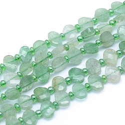 Природный зеленый бисер пряди клубники кварца, граненые, овальные, 8~8.5x6~7x3.5~4 мм, отверстие : 1 мм, около 47 шт / нитка, 15.35 дюйм (39 см)