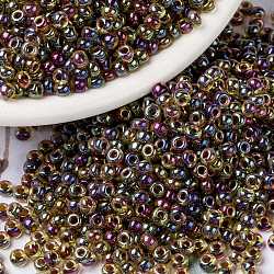 Perles rocailles miyuki rondes, Perles de rocaille japonais, 8/0, (rr357) racine de bière doublée de topaze légère ab, 3mm, Trou: 1mm, environ 422~455 pcs/10 g