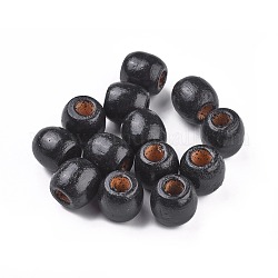 Perles en bois d'érable naturel teint, baril, sans plomb, noir, 16x16~17mm, Trou: 8mm, environ 676 pcs/1000 g