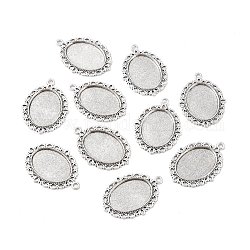 Tibetan Style Oval Alloy Pendant Cabochon Settings, Lead Free & Cadmium Free, Antique Silver, Tray: 25x18m, 39x29x2mm, Hole: 2.5mm, about 217pcs/1000g
