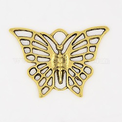 Tibetan Style Pendants, Lead Free, Nickel Free and Cadmium Free, Antique Silver, Butterfly, 27x39x2mm, Hole: 4mm