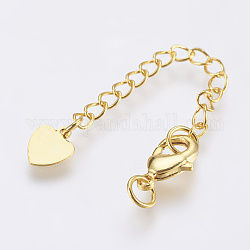 Prolunga catena in ottone, con fermagli a forma di aragosta e charm al cuore, oro, 70.5x3mm, Foro: 3.5 mm, Chiusura: 10x7x2 mm