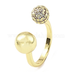 Открытое кольцо-манжета с кубическим цирконием и цветком, Покрытие стойки - настоящее латунное кольцо с позолотой 18 карат, долговечный, прозрачные, внутренний диаметр: 18 мм