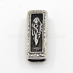 Smooth 304 Stainless Steel Slide Charms, Rectangle Coffin Carved Ghost, Antique Silver, 39x16x12mm, Hole: 7mm