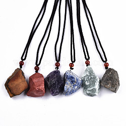 Natural Gemstone Pendant Necklaces, Slider Necklaces, with Random Color Polyester Cords, Rough Raw Stone, 26~29.9 inch(66~76cm)