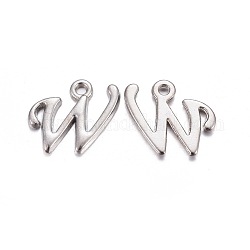 Platinum Plated Alloy Letter Pendants, Rack Plating, Cadmium Free & Lead Free, Letter.W, 15x13x2mm, Hole: 1.5mm
