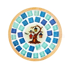 Kit di tappetini per tazza a mosaico a tema halloween fai da te, con miscela congiunta, guanto usa e getta per le dita, spugna, cucchiaio di plastica, tappetino per tazza di bambù e tessere di mosaico di vetro, colorato, 118x85x4mm