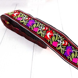 エスニック風ポリコットン刺繍リボン 5m  服飾材料  フラット  花  1-1/4インチ（33mm）  約5.47ヤード（5m）/ロール