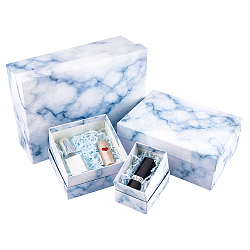 Pandahall elite 4pcs 4 estilos cajas de dulces de papel, caja de regalo de baby shower, rectángulo y cuadrado con patrón de mármol, luz azul cielo, 1pc / estilo