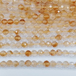 Natural Citrine Beads Strands, Round, Faceted, 4mm, Hole: 0.8mm, about 101pcs/strand, 15.3 inch(39cm)