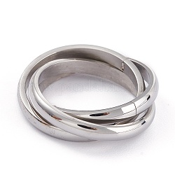 Unisex 304 anelli in acciaio inossidabile, criss anelli incrociati, colore acciaio inossidabile, formato 6~9, 2.8~7mm, diametro interno: 16.5~18.9mm