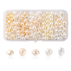 5 stile perline acriliche imitazione perla, tondo e spirale e ovale e pepite, colore conchiglia, 7.5~9x7~9x6~8mm, Foro: 0.5~2 mm, circa 220 pc / scatola