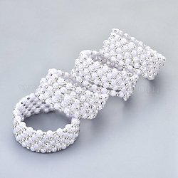Fünf Schlaufen Eisenwickelarmbänder, mit strass und abs kunststoff imitation perle, Platin Farbe, Kristall, Innendurchmesser: 2 Zoll (5 cm)