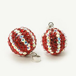 Austrian Crystal Polymer Clay Pendants, with 925 Sterling Silver Findings, Round, 374_Indian Red, 14mm, Hole: 3x4mm