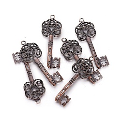 Pendente stile tibetano, ciondoli di skeleton key,  piombo e cadmio libero, rame rosso, 60x22x2mm, Foro: 2 mm