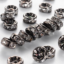 Brass Rhinestone Spacer Beads, Grade AAA, Straight Flange, Gunmetal, Rondelle, Crystal, 8x3.8mm, Hole: 1.5mm
