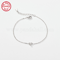 Bracelets à maillons en argent sterling plaqué rhodium avec 925 lettre et zircone cubique, bracelets chaînes câblées pour femmes, Lettre Y, 6-1/4 pouce (16 cm)