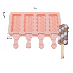 Силиконовые формочки для палочек для мороженого, 4 стиль прямоугольник с полостями в форме ромба, многоразовые формочки для мороженого, розовые, 129x180x23 мм, емкость: 40 мл (1.35 жидких унции)