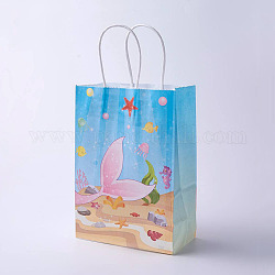 kraft Paper Bags, with Handles, Gift Bags, Shopping Bags, Ocean Theme, Rectangle, Light Sky Blue, 21x15x8cm