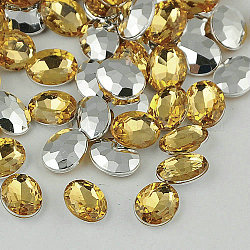 Taiwan Acrylic Rhinestone Cabochons, Pointed Back Rhinestone, Faceted, Oval, Bisque, 18x13x5mm