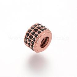 Perles de zircone cubique micro pave en Laiton, colonne, or rose, 9x6.6mm