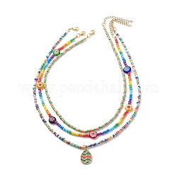 3 stücke 3 stil ostertag legierung emaille osterei anhänger halsketten set, Millefiori & Glass Seed Beads stapelbare Halsketten für Frauen, Mischfarbe, 15.63~17.99 Zoll (39.7~45.7 cm), 1pc / style